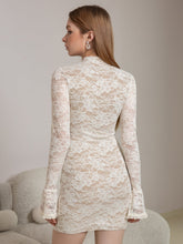 Flounce Sleeve Cut Out Tie Front Lace Mini Dress